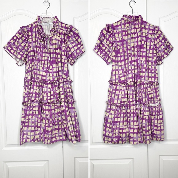 Hunter Bell Merritt Dress Lavender Cream Cotton Mini Flutter Sleeve Size Medium - Picture 5 of 12
